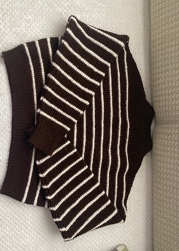 Kadın Kahverengi Çizgili Triko Kazak - Görsel 2