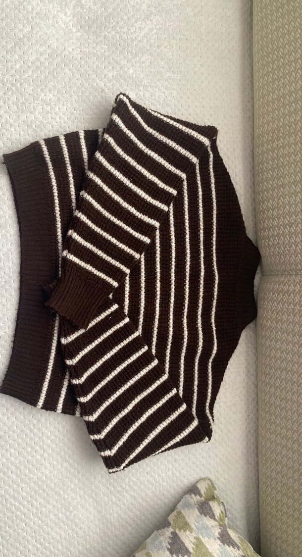 Kadın Kahverengi Çizgili Triko Kazak - Görsel 2