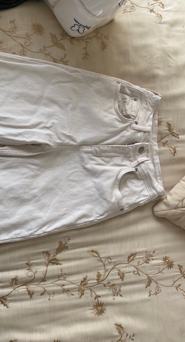 ekru yüksek bel wide leg pantolon - Görsel 2