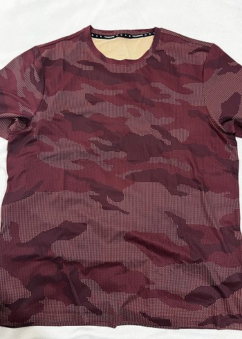H&M Bordo Kamuflajli Rahat Bisiklet Yaka Tisort
