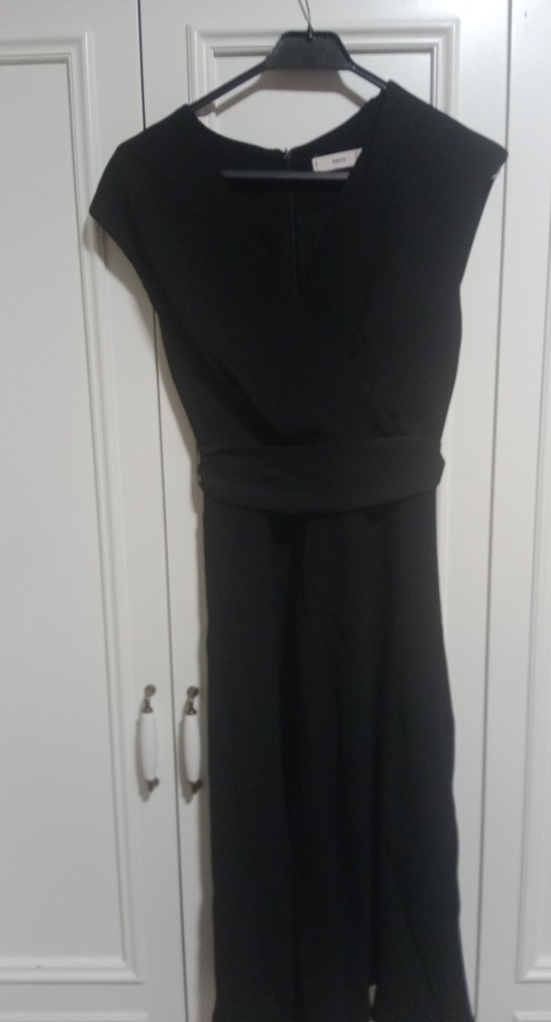 Siyah V Yaka Kemerli Kadın elbise - Görsel 2