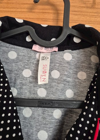 Puantiye Desenli Siyah Uzun Kollu Emzirme Sabahlığı - Görsel 2