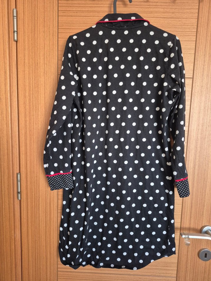 Puantiye Desenli Siyah Uzun Kollu Emzirme Sabahlığı - Görsel 3