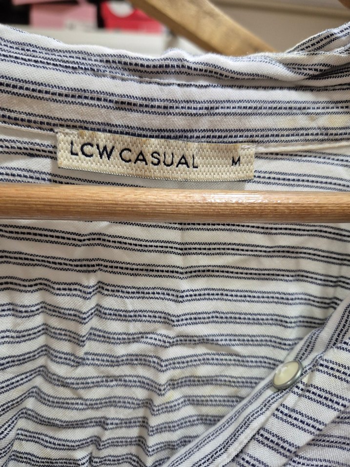 Gri Çizgili Keten  Elbise - Görsel 3