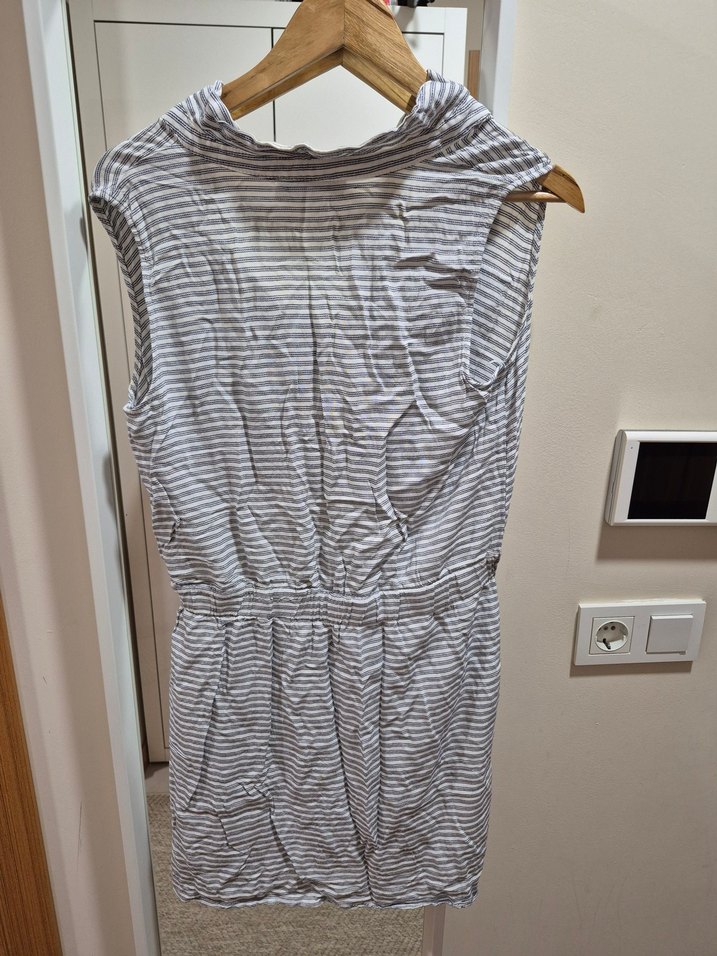 Gri Çizgili Keten  Elbise - Görsel 4