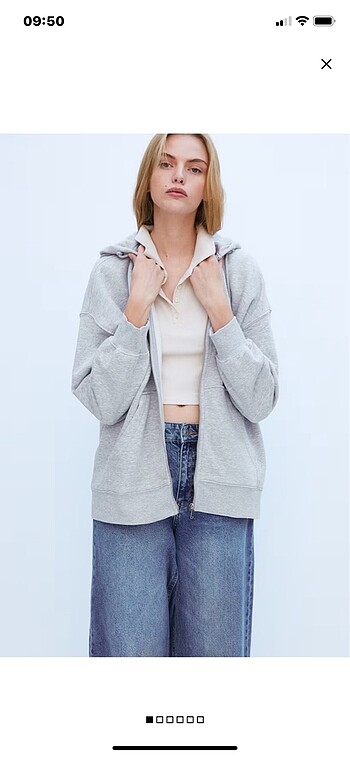 H&M kapüşonlu fermuarlı hırka sweatshirt