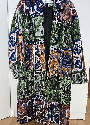 xl Beden ZARA Multicolor Jacquard Coat in Green