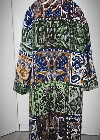 xl Beden çeşitli Renk ZARA Multicolor Jacquard Coat in Green