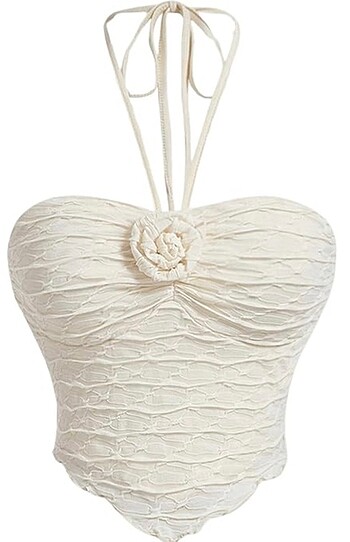 Shein boyundan bağlamalı bej crop