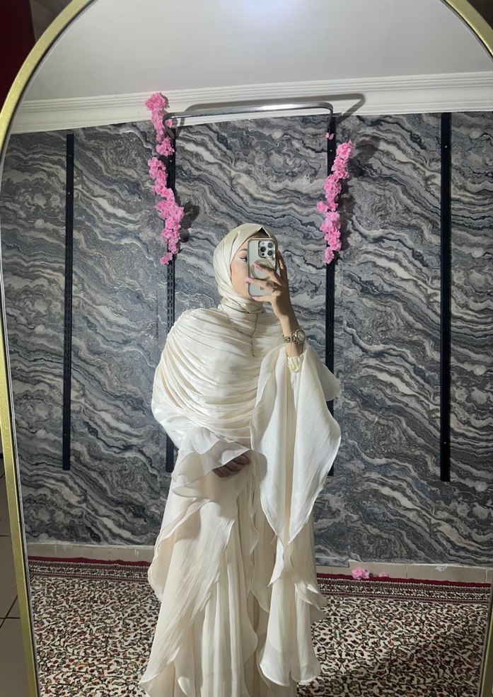 Beyaz Drapeli Uzun Bohem Kadın Elbise - Görsel 3