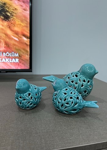 Turkuaz Renkli Seramik Kuş Figürleri