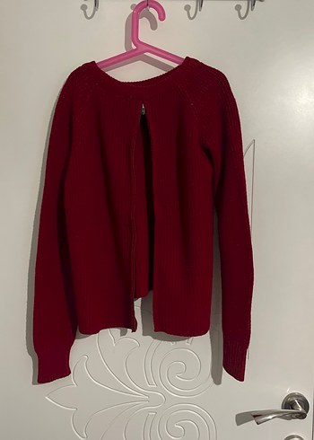 Bordo / koyu kırmızı Kadın Kazak arkası fermuarlı - Görsel 3