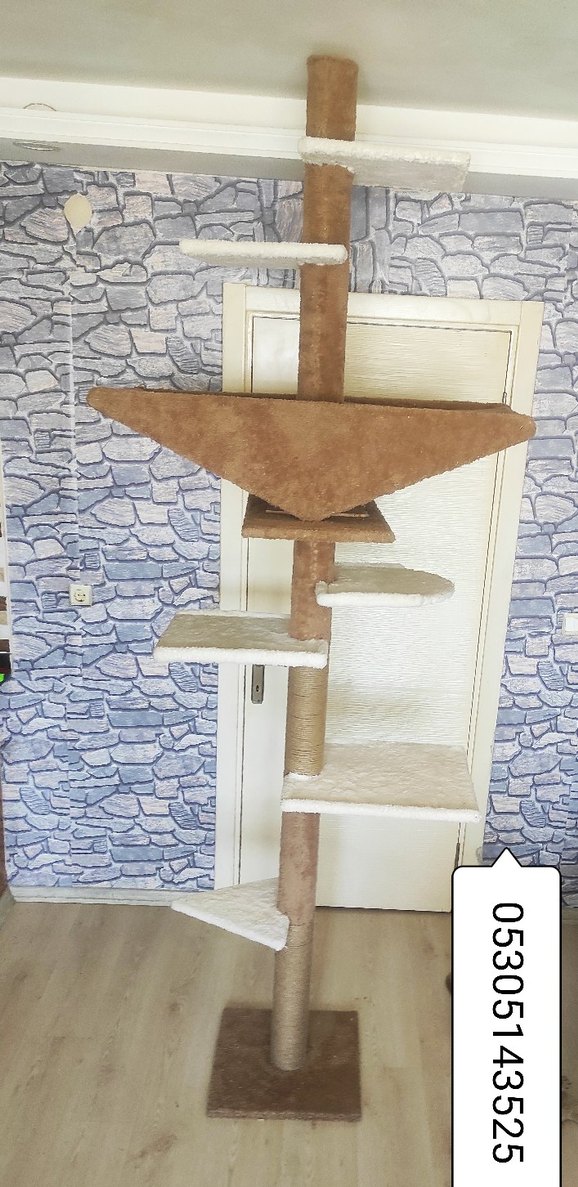 Gri ve Kahverengi Kedi Tırmalama ve Tırmanma Ağacı - Görsel 3