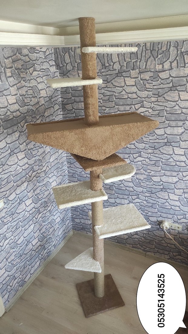 Gri ve Kahverengi Kedi Tırmalama ve Tırmanma Ağacı - Görsel 4
