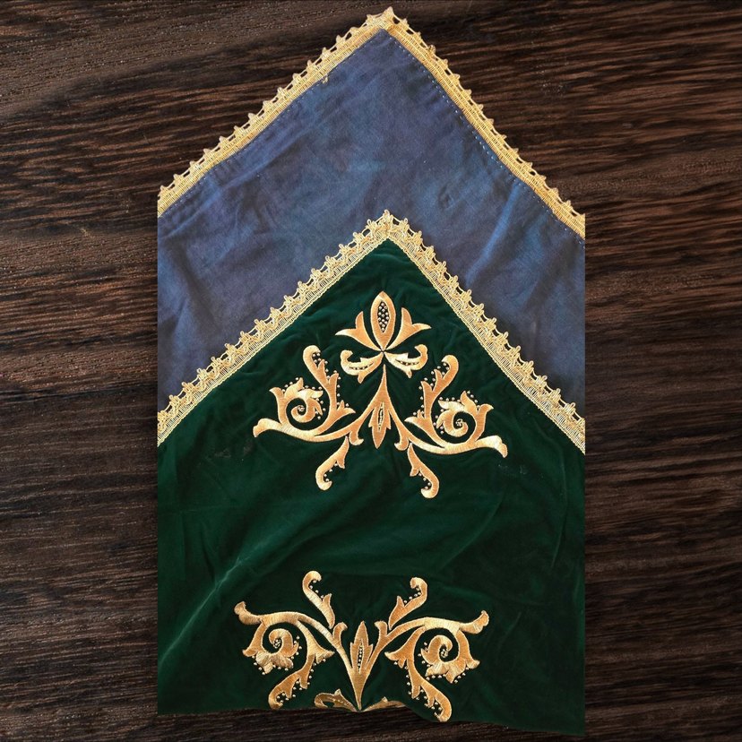 Nakışlı Koyu Yeşil Kare Örtü, Bohça - Görsel 2