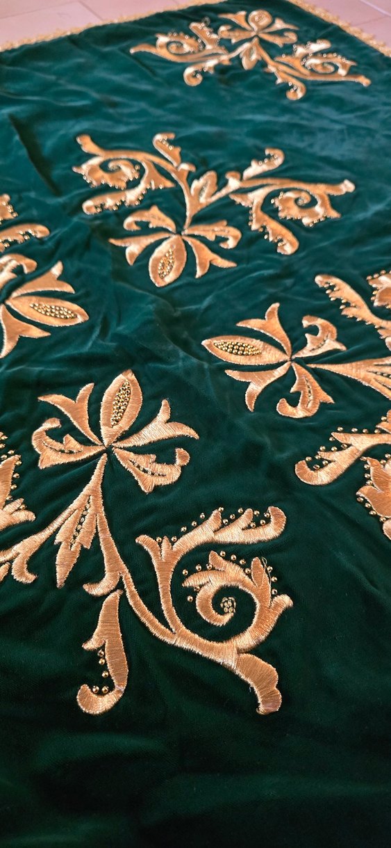 Nakışlı Koyu Yeşil Kare Örtü, Bohça - Görsel 3