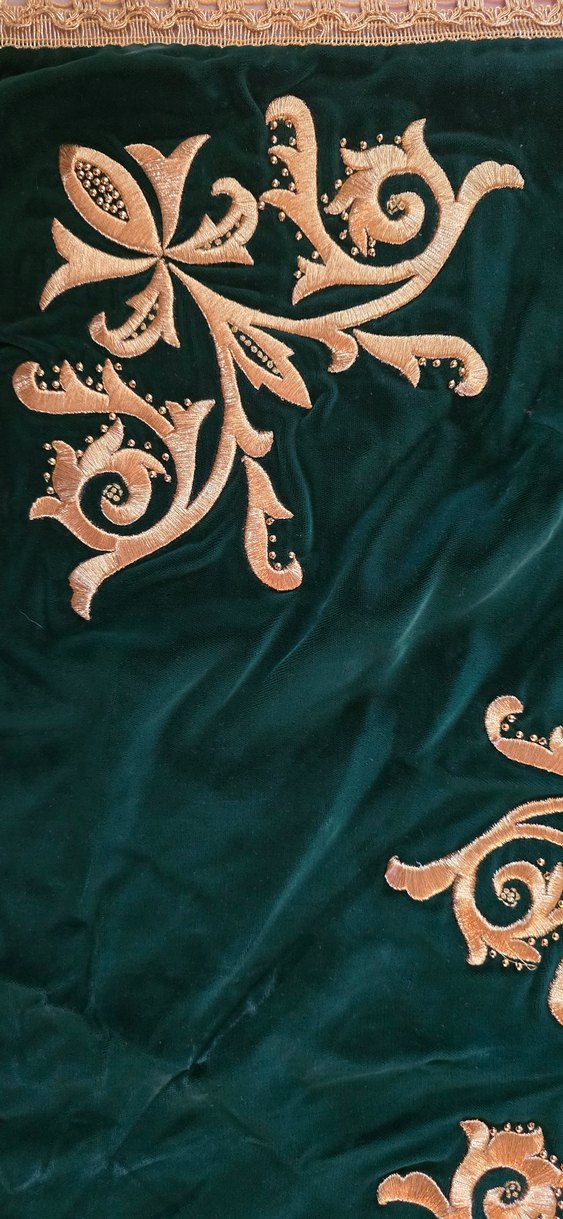 Nakışlı Koyu Yeşil Kare Örtü, Bohça - Görsel 4