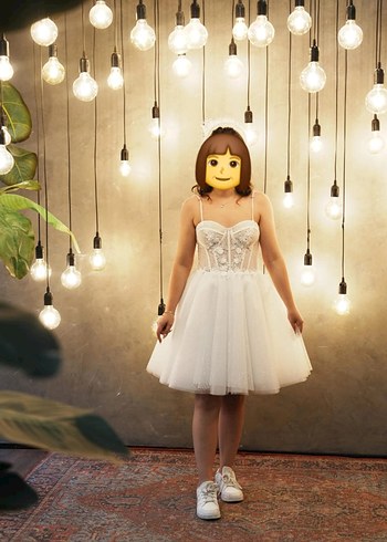 Beyaz Mini Straplez Gelinlik - Görsel 4