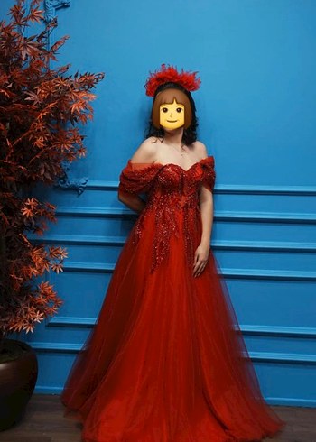 Kırmızı Nişan/Kına Abiye Elbisesi  1 Kez Giyildi - Görsel 3