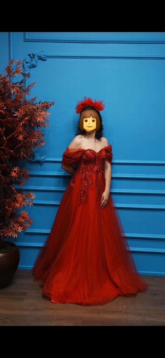 Kırmızı Nişan/Kına Abiye Elbisesi  1 Kez Giyildi - Görsel 3