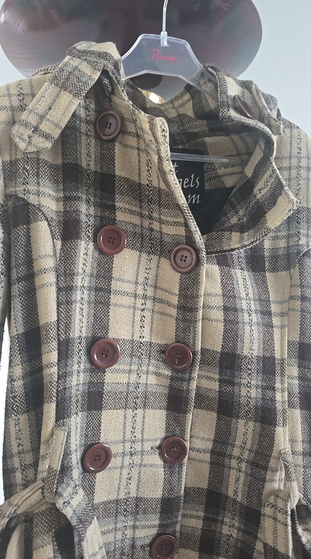 Ekoseli Çift Düğmeli Kaban - Görsel 2