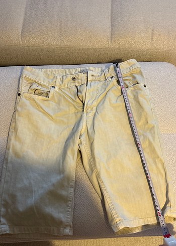 Bej Denim Kemerli Erkek Bermuda Şort - Görsel 2