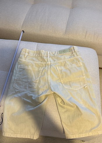 Bej Denim Kemerli Erkek Bermuda Şort - Görsel 3