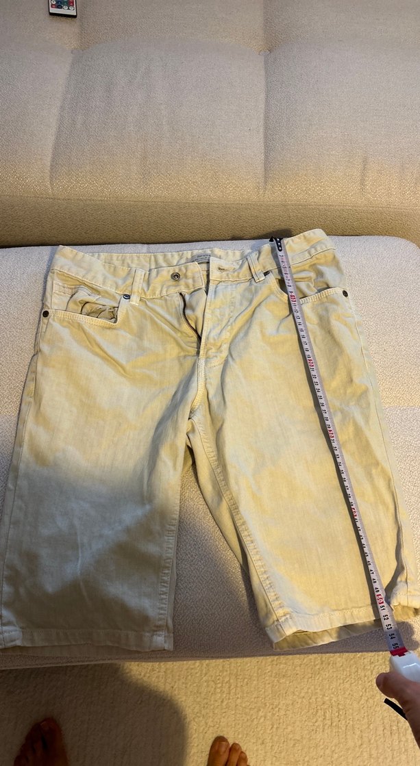 Bej Denim Kemerli Erkek Bermuda Şort - Görsel 2