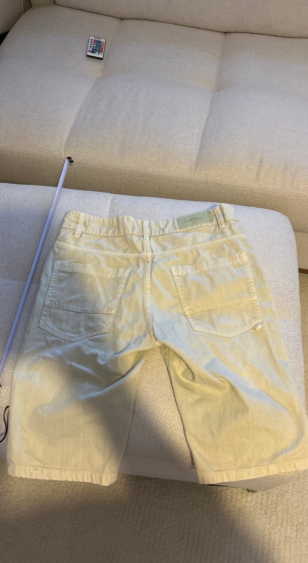 Bej Denim Kemerli Erkek Bermuda Şort - Görsel 3