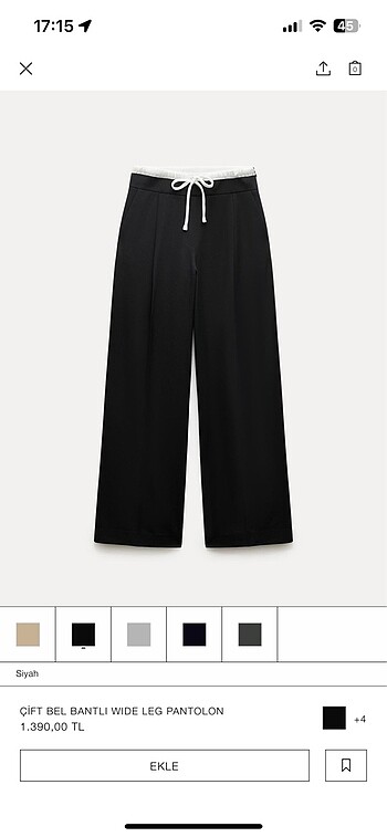 Zara Zara Wide Leg Çift Bel Bantlı Pantolon