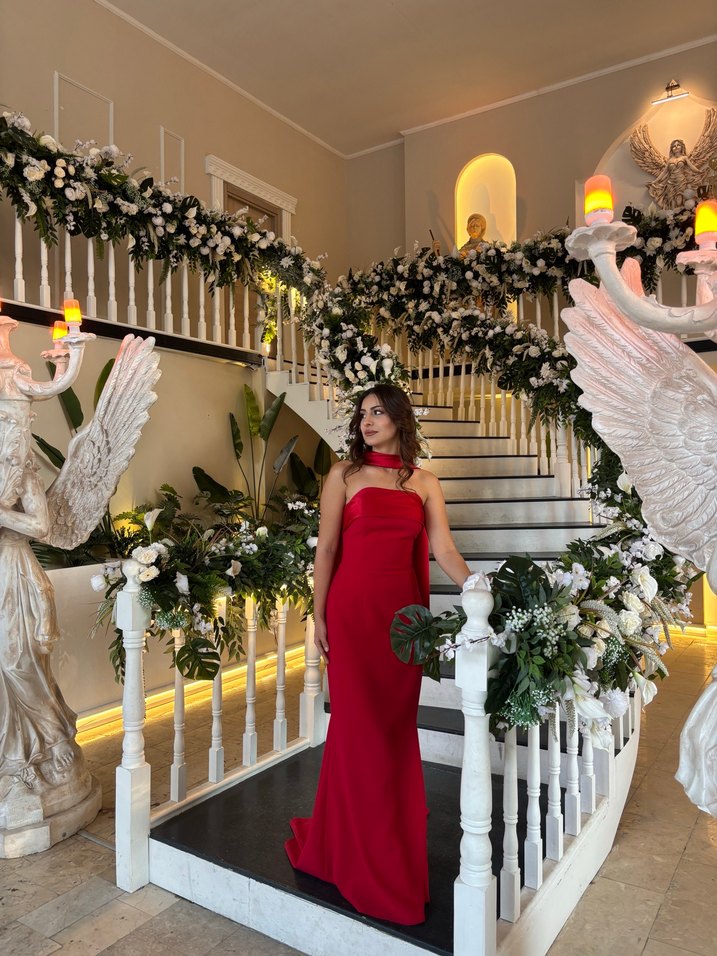 Kırmızı Straplez Uzun Abiye Elbise - Görsel 4