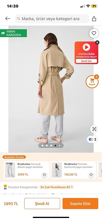 m Beden ten rengi Renk Trençkot