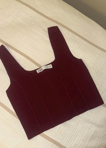 Bordo Kadın Triko Crop Top