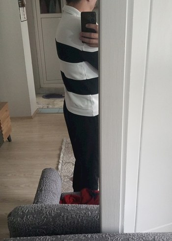 Erkek Uzun Kollu Siyah Beyaz Çizgili Kazak - Görsel 2