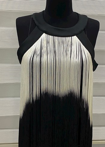 Siyah Gri Püsküllü büstiyer kolsuz bluz - Görsel 3