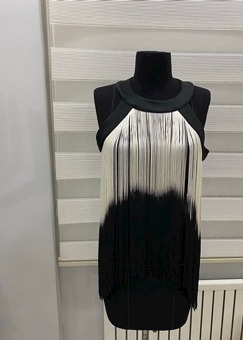 Siyah Gri Püsküllü büstiyer kolsuz bluz - Görsel 4