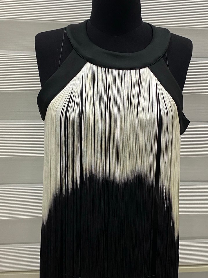 Siyah Gri Püsküllü büstiyer kolsuz bluz - Görsel 3