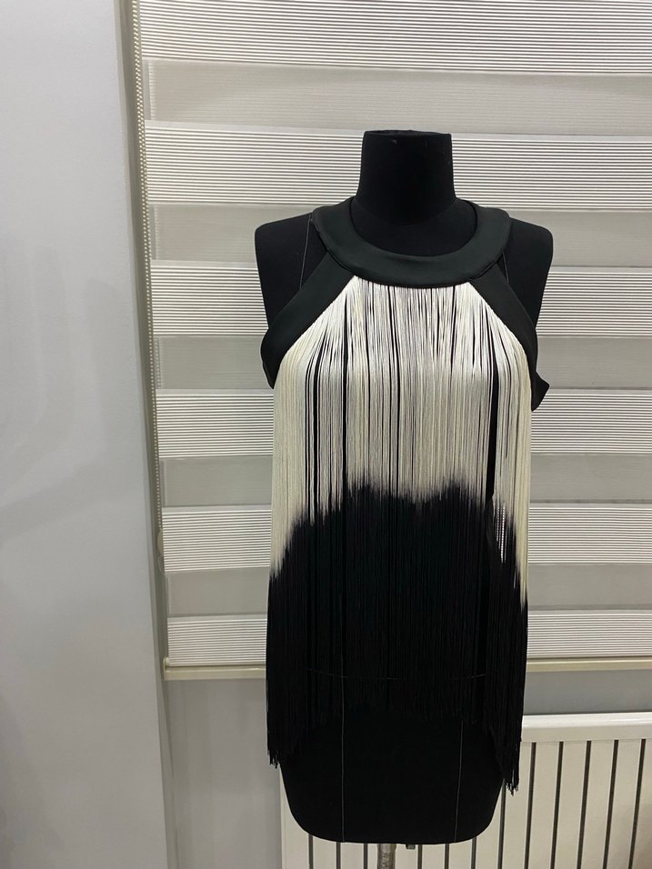 Siyah Gri Püsküllü büstiyer kolsuz bluz - Görsel 4