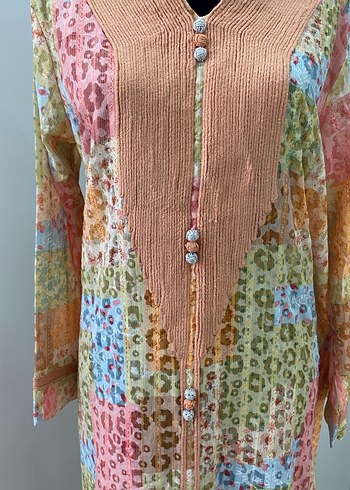 Bohem Çok Renkli Uzun Düğmeli Elbise - Görsel 3