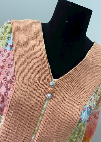 Bohem Çok Renkli Uzun Düğmeli Elbise - Görsel 6