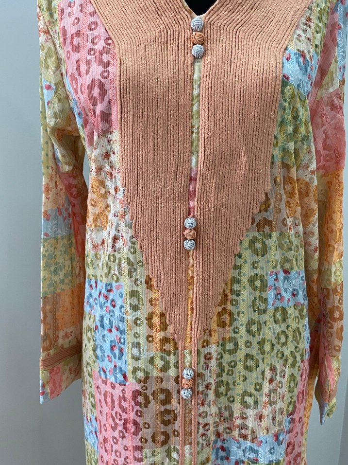 Bohem Çok Renkli Uzun Düğmeli Elbise - Görsel 3