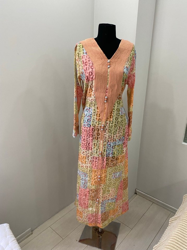Bohem Çok Renkli Uzun Düğmeli Elbise - Görsel 2