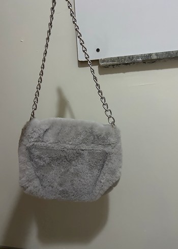 Beden gri Renk Gri Kürklü Kadın Omuz Çantası