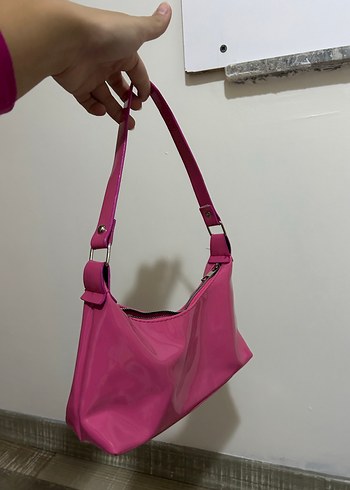 Beden pembe Renk Parlak Pembe Deri Kadın Çanta