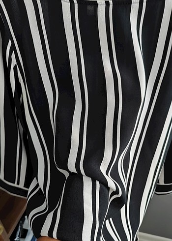Siyah Beyaz Çizgili  Kadın Bluz - Görsel 7