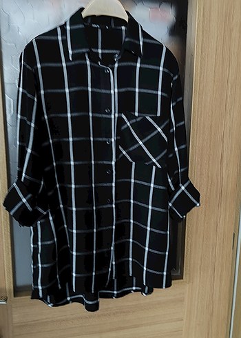 Siyah Kareli Pamuklu Kadın Gömlek - Görsel 2