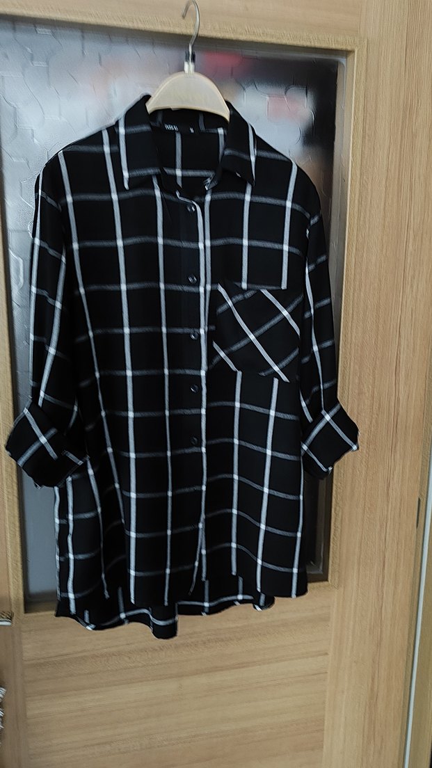 Siyah Kareli Pamuklu Kadın Gömlek - Görsel 2