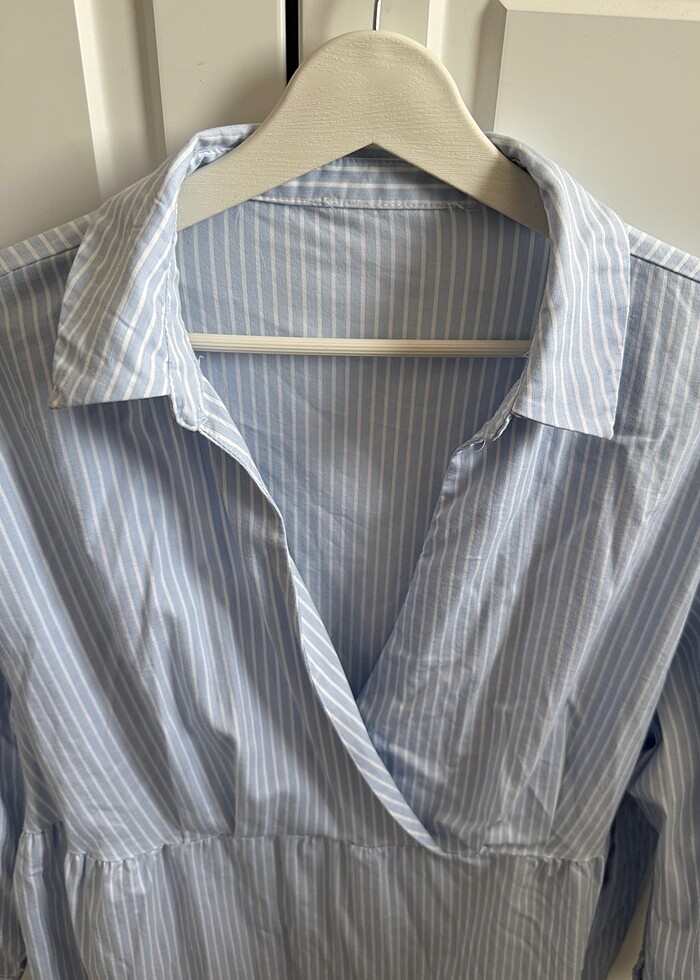 Mavi beyaz çizgili gömlek elbise 2xl - Görsel 4