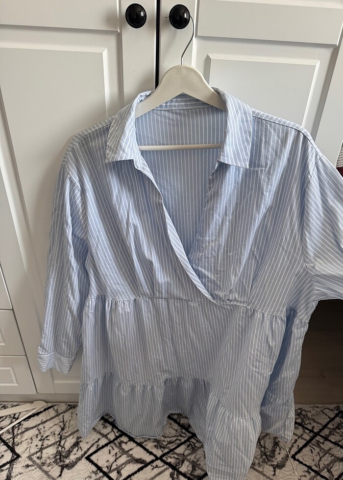 Mavi beyaz çizgili gömlek elbise 2xl - Görsel 3