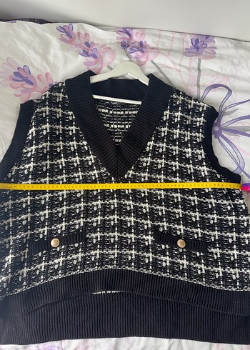 V Yaka Desenli Siyah Kadın Triko Süveter - Görsel 3